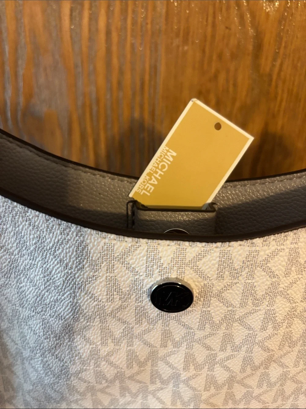 Michael Kors White MK Logo Crossbody with Gray Strap NWT